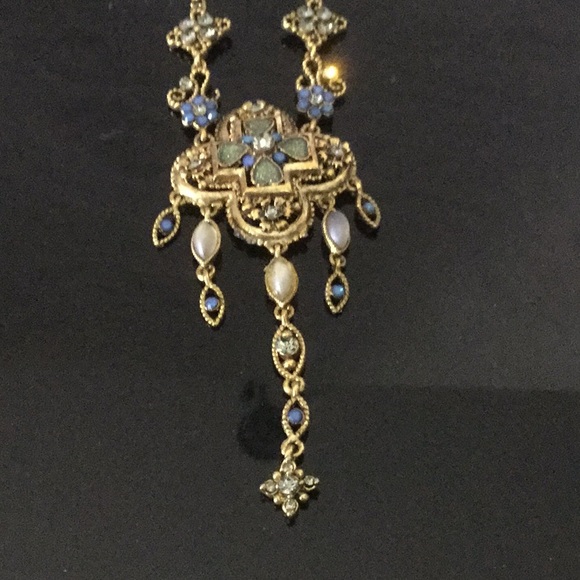 Vtg20”W/3”ExtBrassElaborateCross W/AustCrystMoonst - Picture 8 of 11